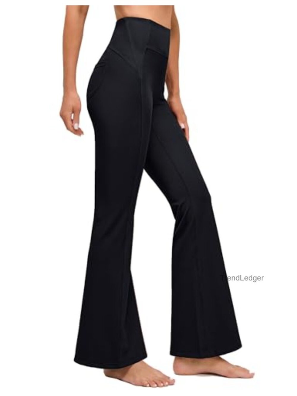 Ribbed Flare Yoga Pants with Pockets Tummy Control High Waisted Leggings